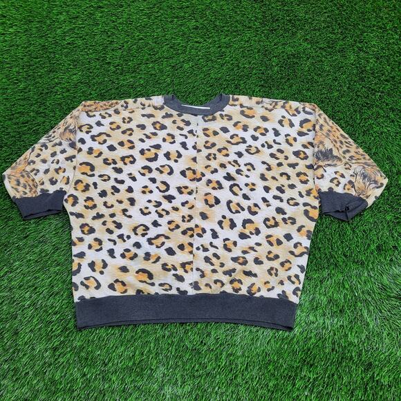 Vintage 90s Leopard AOP Sweatshirt Women M/L 22x20 Baggy USA - Picture 4 of 13